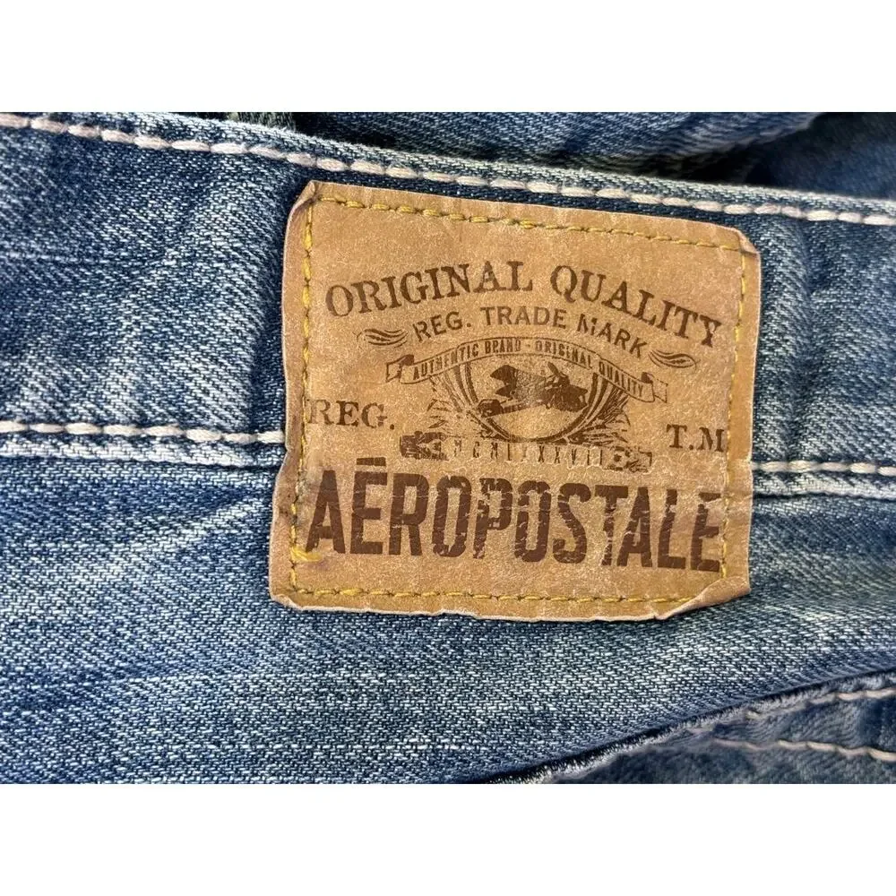 Aeropostale Driggs Slim Bootcut Jeans Mens 30x30 Blue Distressed Medium Wash